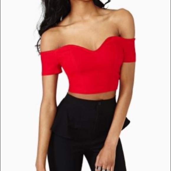 Nasty Gal Tops - NASTY GAL OFF-THE-SHOULDER RED CROP TOP
